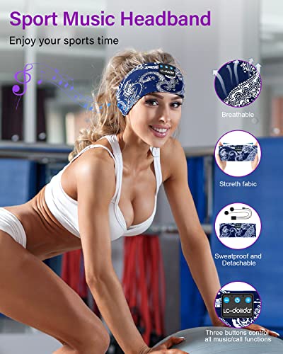 LC-dolida Sleep Headphones Bluetooth Headband Sleeping Wireless Headband Headphones with Thin HD Stereo Speakers Perfect for Side Sleepers, Sport, Yoga, Travel - color: Boho Blue