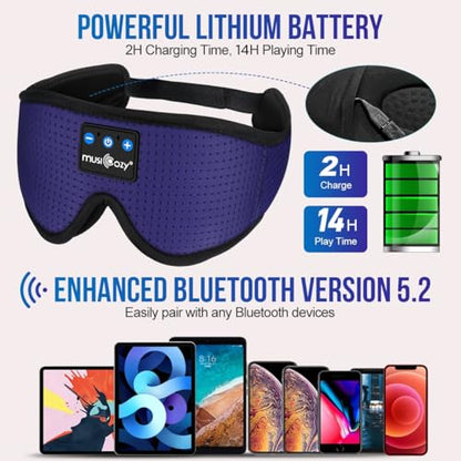 MUSICOZY 3D Sleep Headphones Bluetooth 5.4 Breathable Sleep Eye Mask | Cooling Fabric Lining with Blackout Design for Side Sleeper, HD Stereo Sound, 14 Hours Playtime for Sleep, Travel, Relaxation - color: Dark Blue