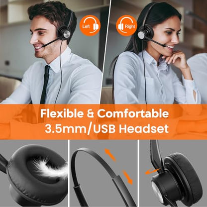 USB Headset with Noise Cancelling Microphone for PC, Laptop, Call Center/Office, Lightweight USB-A/3.5mm Audio Jack Headphones for Zoom, Teams, Webinar, Dragon, Remote Work, Online Meetings
