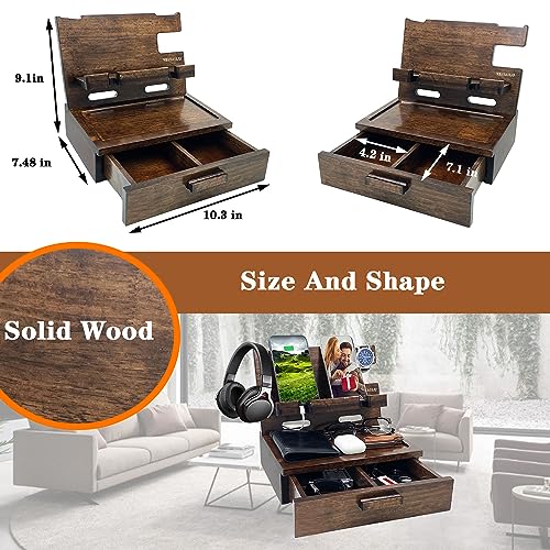 VEIYAILU Gifts for Men Women Husband Son Boyfriend Him Nightstand Organizer Wood Phone Docking Station Birthday Gifts (Walnut) - color: Walnut