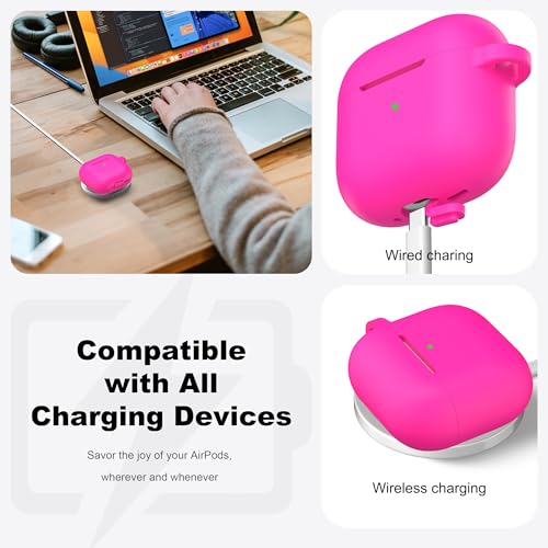 AirPods 4 Case With Cleaner Kit, Full Protective Soft Skin Silicone Cover With Keychain for Men Women, Compatible With Apple AirPods 4th Generation 2024, Rose Pink - color: C Rose Pink