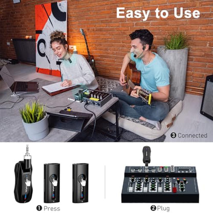 KIMAFUN Wireless 2.4G Lavalier Microphone, Lapel Mics Handheld Mic 2 in 1 | for Teaching, Teachers, Speech, Tour Guiding, Speaker, Amplifier, PA System, Broadcast, KM-G70(2TX1RX) - size: 2TX+1RX