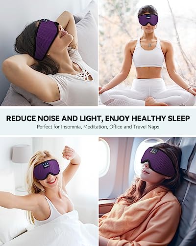 MUSICOZY Sleep Headphones Bluetooth 5.4 Sleep Mask with HD Sound | Breathable Flat Design with Cooling Lining, Washable Headband, 14 Hours Playtime for Travel Meditation Relaxation Gifts - color: Light Purple