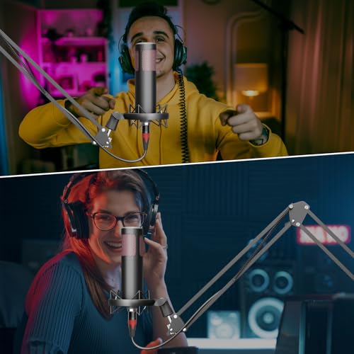 Podcast Studio 48V Condenser Microphone, Plug and Play with Microphone arm, Suitable for Professional Podcast Recording, Gaming, Live Streaming