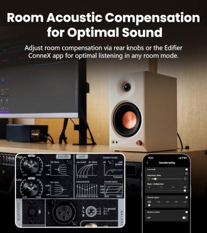 Edifier MR4.5 Bi-Amped Studio Monitor, 80W RMS Bookshelf Speakers - White | 4.5" Woofer 1" Silk Tweeter Hi-Res Audio Bluetooth 6.0 LDAC XLR/TRS/RCA/AUX Input Music Production Video Editing Home Audio - color: White