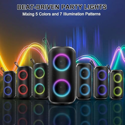 Hupoaf Bluetooth Speaker, 2026 New Portable Wireless Speaker IP7 Waterproof | 6D Loud Sound, HD Call, RGB Lights, 12H Playtime for Home/Party/Outdoor/Beach, Electronic Gadgets, Birthday Gift - color: A-Black