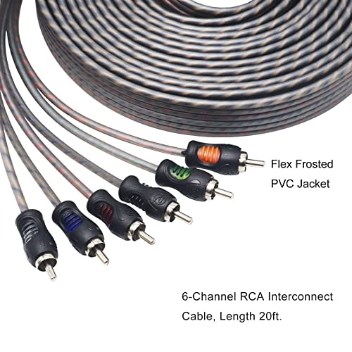 RECOIL RCI620 20ft 6-Channel RCA Audio Cable Twisted Pair Noise Reduction | 100% Oxygen Free Copper - style: 20ft 6-Channel RCA