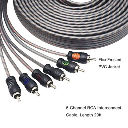 RECOIL RCI620 20ft 6-Channel RCA Audio Cable Twisted Pair Noise Reduction | 100% Oxygen Free Copper - style: 20ft 6-Channel RCA