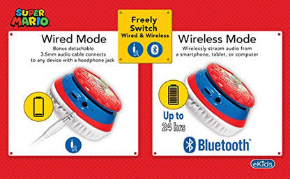 Super Mario Wireless Bluetooth Portable Kids Headphones with Microphone, Volume Reduced to Protect Hearing Rechargeable Battery, Adjustable Kids Headband for School Home or Travel - color: Super Mario