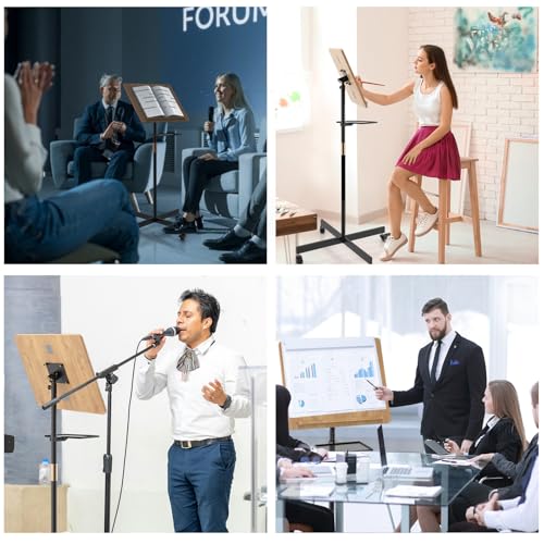 Classic Lectern Podium Stand with Storage Platform, Height Adjustable Mobile Podium, Teacher Speaker Lecture Classroom Presentation Stand, Multi-Function Reading or Laptop Desk with Edge Stopper