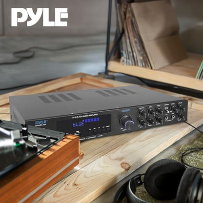 Pyle Bluetooth 5.1 Channel Home Entertainment Amplifier - Subwoofer Out - Easy Karaoke with Dual Mic Inputs w/ Echo, USB-A / SD Reader with MP3 Player, RCA In and Line out - PDA8BU