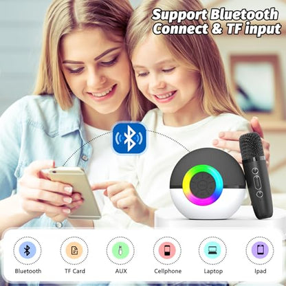 Mini Karaoke Machine Speaker for Kids Adults, Portable Bluetooth Microphone Song Toys with LED Light, Best Chritmas Birthday Festival Gift for 3 4 5 6 7 8+ Year Old Girls Boys (Black-2 Mic) - color: Black-2Mic