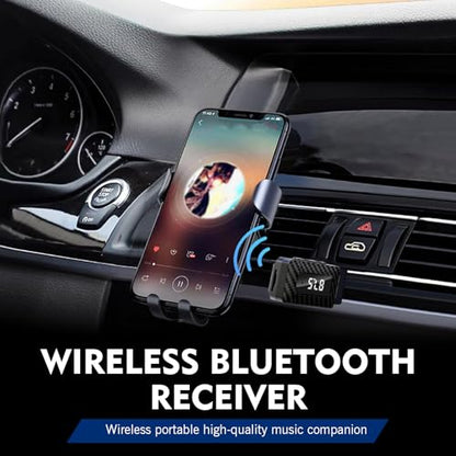 Car USB Bluetooth Receiver, LED Display 5.3 Chip Wireless Audio Adapter with USB Interface and 0.13" Audio Jack, Adjustable FM AUX Transmitter, Universal for Car Stereo Sound (Black)