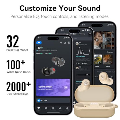TOZO T10 Wireless Earbuds Powerful Bass Stereo Wireless Charging, APP, IPX8 | Waterproof, 55H Playtime, Ergonomic Design In Ear buds, App Customize EQ, Bluetooth 5.3 Headphones for Work, Travel, Khaki - color: Matte Khaki