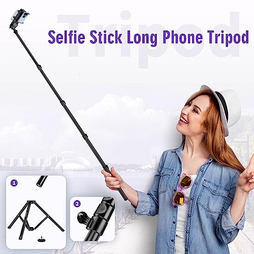 80" Phone Tripod, Selfie Stick, Aluminum Cellphone Tripod Stand | for Video Photo Vlog, Travel Tripods with Gooseneck Remote Phone Holder, Compatible with iPhone Android Smartphone - size: 80 Inch