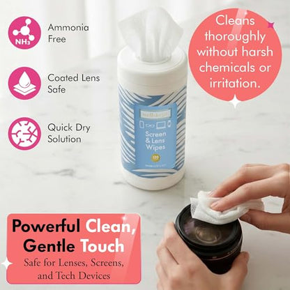Cocoa Beach Tech & Lens Wipes Canister for Glasses & Phones, 120 Count | Pre-moistened, lint-free wipes remove smudges without streaks or scratches. Safe for lenses, phones, tablets & screens. - color: Cocoa Beach