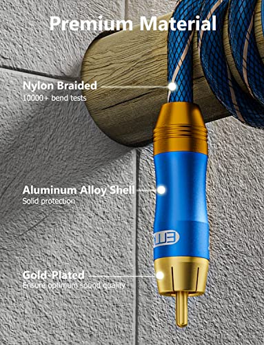 EMK Subwoofer Cable Digital Coaxial Audio Cable for Audiophile 75-Ω SPDIF Digital Coaxial Audio Cable Dual Shielded with Gold Plated RCA to RCA Connectors -Top Blue Series (10ft/3m) - size: 10ft/3m