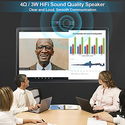 ROTOPATA 3-in-1 Full HD 1080P Conference Webcam with Speaker and 4 Mics | USB Web Cam With 90° FOV, Magnet Privacy Cover, 3W Speaker, Plug & Play, Computer Camera for Streaming Video laptop desktop