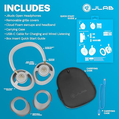 JLab JBuds Open Wireless Headphones – Open-Ear, Comfortable All-Day Fit, 24+ Hour Playtime, Immersive Sound, Bluetooth Headphones with App Control, White - color: White
