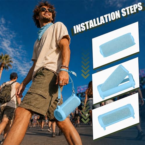 Boobowl Silicone Case for JBL Flip 7 with Shoulder Strap&Carabiner- Sky Blue - color: Sky blue
