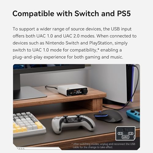 AOSHIDA Topping DX1 II Gaming DAC Headphone Amplifier, ES9039Q2M XU-316 DAC, 1000mW x2 DAC Amp with 10-Band PEQ, Optical I/O, 3.5mm & 4.4mm Balanced Output Headphone Amps for PC/PS5/Switch, Silver