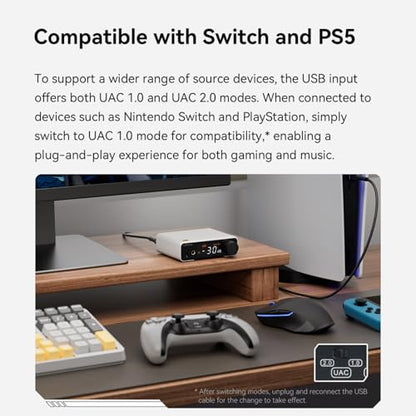 AOSHIDA Topping DX1 II Gaming DAC Headphone Amplifier, ES9039Q2M XU-316 DAC, 1000mW x2 DAC Amp with 10-Band PEQ, Optical I/O, 3.5mm & 4.4mm Balanced Output Headphone Amps for PC/PS5/Switch, Silver