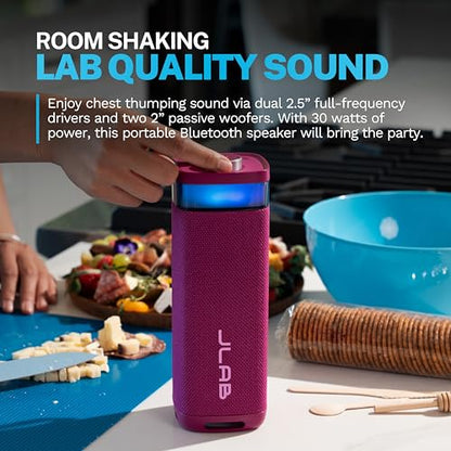 JLab, JBuds Party, Portable Bluetooth Speaker, Waterproof Outdoor Speaker, RGB Lighting, Multi-Speaker Connect, Mulberry - color: Mulberry