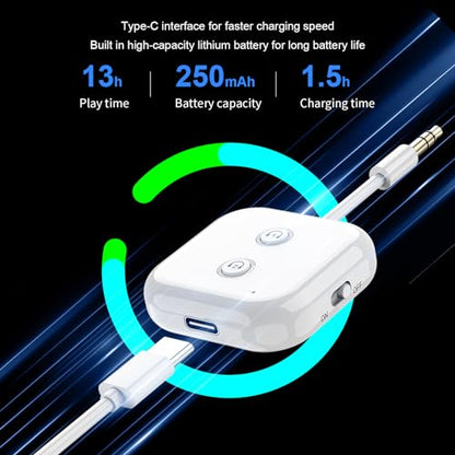 Bluetooth 5.3 Transmitter, Audio Adapter AptX Adaptive/Low Latency | Dual Link , Works with 3.5mm Aux Jacks on Airplanes, Gym Equipment, TVs, Tablets