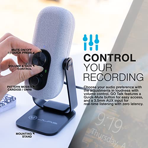 JLab Go Talk USB-C Microphone with Cardioid and omnidirectional Modes, Volume Control, Mute, 3.5mm aux, Plug and Play, White - color: White