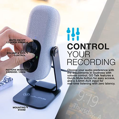 JLab Go Talk USB-C Microphone with Cardioid and omnidirectional Modes, Volume Control, Mute, 3.5mm aux, Plug and Play, White - color: White