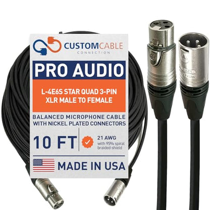 Custom Cable Connection 10 Foot Canare L-4E6S Star Quad Balanced 3-Pin XLR Microphone Cable Male to Female - size: 10 Foot, style: XLR Male to XLR Female