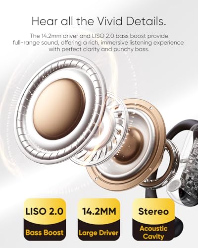 Open Ear Headphones, Running Headphones for Workout, Black | 0.28oz Next-Gen Bluetooth 5.4 Air Conduction Wireless Earbuds w/Extra Bass, 48H Playtime, 3 EQ Modes, ENC Mic, IPX5 - color: Black