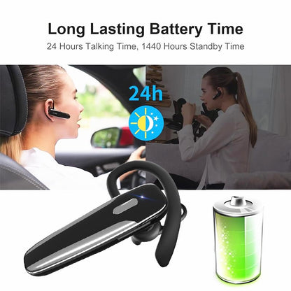 Single Ear Bluetooth Headset V5.3 Single-Ear Earpiece with Wireless Microphone 48H Battery, Bluetooth Earpiece - Handsfree for Driving/Truck Drivers, Compatible with iPhone, Android, Samsung - color: Glossy Black