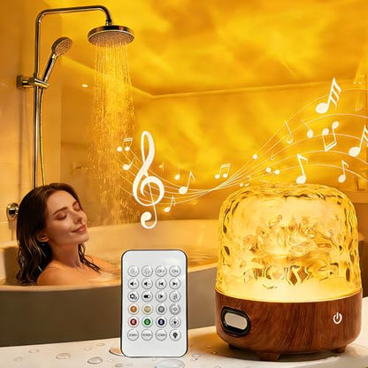Spa-Like Shower Lamp, Bluetooth Speaker Waterproof Lamp, Rechargeable Lumena Lamp with Remote & Touch Control, 16 Colors Ocean Wave Projector Light with White Noise for Shower, Bathroom, Bathtub - color: Wood Grain