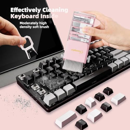 Keyboard Cleaning Kit, All-in-One Laptop & Computer Screen Cleaner, Pink | Multi-function Electronic Cleaner, Soft Bristle Brush, Computer Screen-safe Spray, Compact, for MacBook, iPad, iPhone, earbud - color: Light Pink