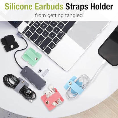 5 PCS Cord Organizer Earbuds Holder, Small Silicone Cable Organizer Winder Manager for Earphone Phone Charger, Reusable Cable Straps Wire Keeper Home Office Kitchen School