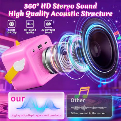 Unicorn Karaoke Machine with Wings & Castle Lights,2 Gem Wireless Microphones&5 Magic Voice,Portable Mini Bluetooth Speaker,Singing Toy Birthday Gift for 3 4 5 6 7 8 9 10 11 12 Year Old Girls Age 3-12