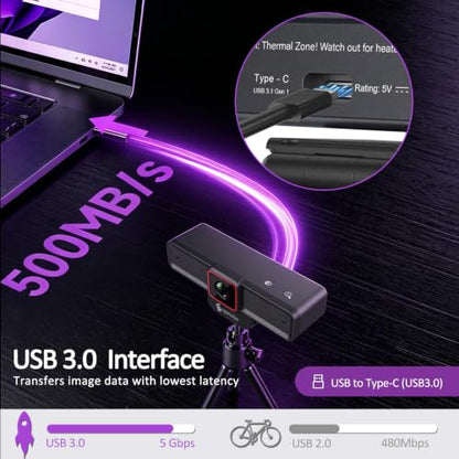 Angetube 4K Webcam for PC, UHD Computer Web Camera for Desktop with 5X Zoom - color: 4K Webcam with Large Sensor and USB3.0