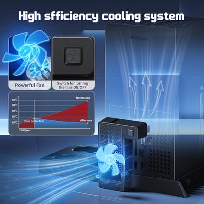 YUANHOT Vertical Xbox Series X Cooling Stand, Fan & 2-Battery Charger Dock | Includes 2*1400mAh rechargeable batteries, headset & disc storage,vertical fan cooling for Xbox Series X console & controller - color: Black