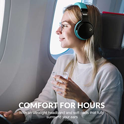 MOVSSOU Million Sold Classic E7 Active Noise Cancelling Headphones | Upgraded HD Sound, Wireless Bluetooth Headphones Over The Ear Unequaled Comfort, Vivid Deep Bass, for Home Office Travel Gift - color: Light Blue