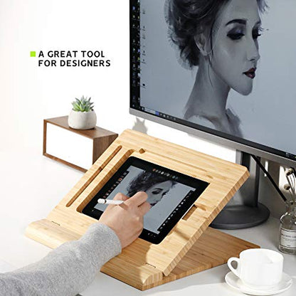 Tablet Desktop Stand Height Adjustable,Foldable Bamboo Drawing Ipad Holder,Multi-Angle Portable Stand Organizer,Compatible with 12.9 inch ipad pro 3rd/4th Gen - size: B