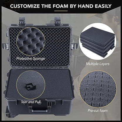 Lykus HC-5220 Hard Case with Wheels and Foam, Inner Size 19.09*12.68*8.66in | IP67 Waterproof, Pluckable Foam, Suitable for Cameras, Lenses, Electronic Equipment and More - size: HC-5220: 22.83x16.54x11.42 inch