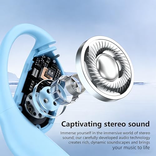 Open Ear Wireless Earbuds Headphones, Bluetooth Built-in Mic,Waterproof, LED Display Charging Case,on Ear Hooks Clip Ear Buds，Ultra-Comfort Earphones Design for Walking/Running/Sport - color: blue‌green721