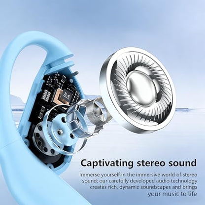 Open Ear Wireless Earbuds Headphones, Bluetooth Built-in Mic,Waterproof, LED Display Charging Case,on Ear Hooks Clip Ear Buds，Ultra-Comfort Earphones Design for Walking/Running/Sport - color: blue‌green721