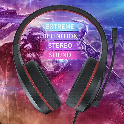 Anivia MH601 Headphones with Microphone Wired Headset with Active Noise Canceling Microphone, 3.5mm Audio Jack Stereo Headphone - Red (Game/Work/School) - color: Red