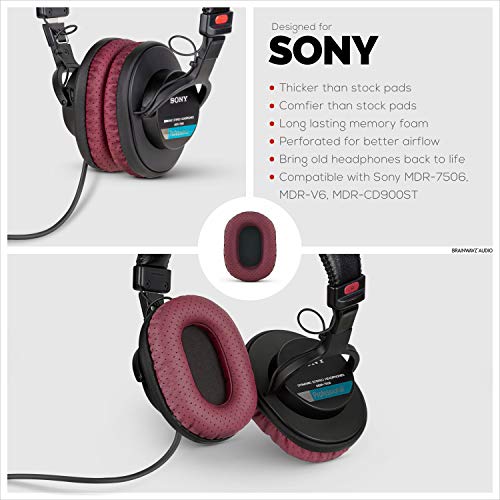 Brainwavz Perforated Replacement Earpads for Sony MDR 7506, V6 & CD900ST with Memory Foam Ear Pad & Suitable for Other On Ear Headphones (Red)