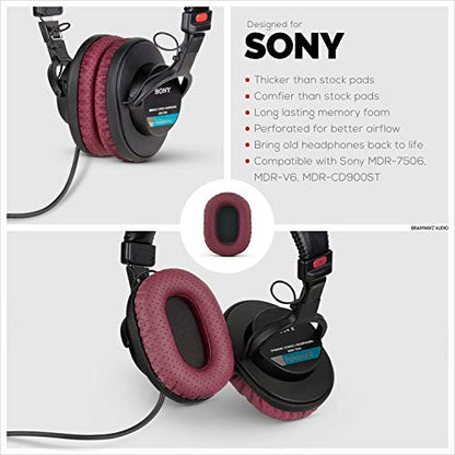 Brainwavz Perforated Replacement Earpads for Sony MDR 7506, V6 & CD900ST with Memory Foam Ear Pad & Suitable for Other On Ear Headphones (Red)
