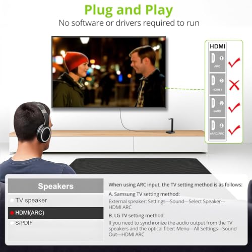 LiNKFOR eARC/ARC to Optical Audio Extractor Cable (1.5M/5ft), All-in-One HDMI ARC to TOSLINK Adapter, Supports 192KHz/24bit, DTS 5.1, Dolby Digital, Plug and Play for TV to Soundbar, Home Theater