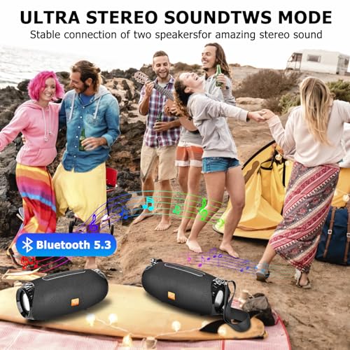 Outdoor Portable Bluetooth Speaker, IPX4 Waterproof Wireless Speakers, 5.0 Bluetooth Speakers, Powerful Sound, TWS Stereo Pairing Support TF Card, for Home/Party/Outdoor/Beach Black