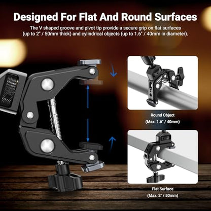 NEEWER 22" Magic Arm w Desk C Clamp, Overhead Camera Mount with Articulating Mic Boom Arm 1/4" 3/8" Threads for ARRI, Desktop Stand Holder for Phone Microphone Webcam Action Camera Video Light, UA057 - style: UA057
